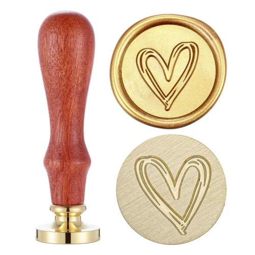 Vista 10 de Yoption - Sello de cera de pata de gato, sello de sellado de mango de madera vintage con cabeza de latón para invitaciones de boda Brass Wax Stamp