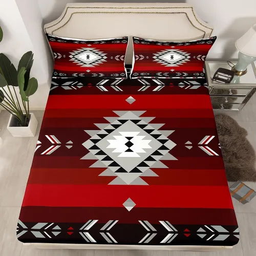Vista 10 de Juego de sábanas bajeras de diseño nativo americano del suroeste para niños, niñas y adolescentes, juego de ropa de cama tribal para niños, niñas