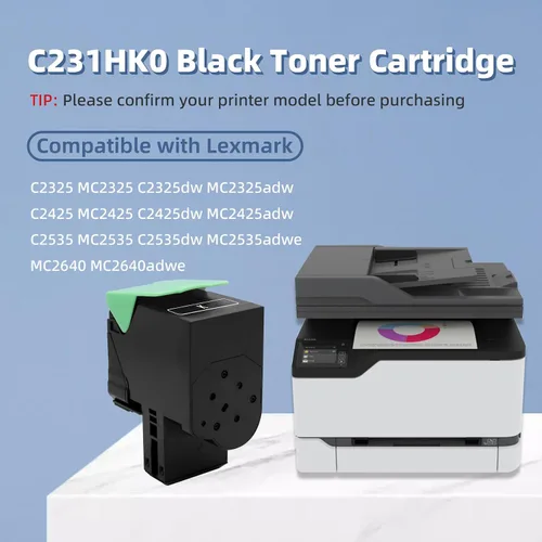 Vista 2 de C231HK0 Cartucho de tóner negro compatible con Lexmark C2325 C2325dw MC2325 MC2325adw C2425 C2425dw MC2425 MC2425adw C2535 C2535dw MC2535adwe