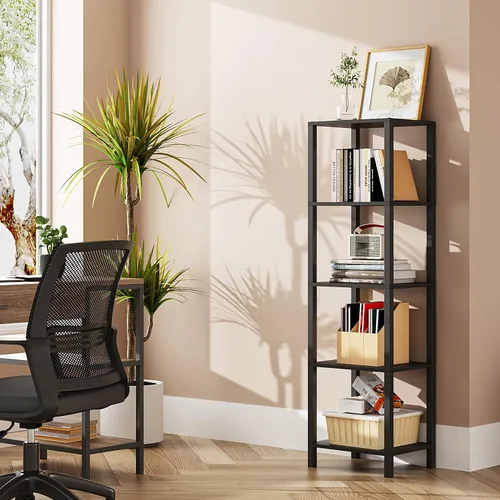Vista 11 de TUTOTAK Estantería para libros de 4 niveles, estantería estrecha para espacios pequeños, estantería apilable de bricolaje, para sala de estar Negro