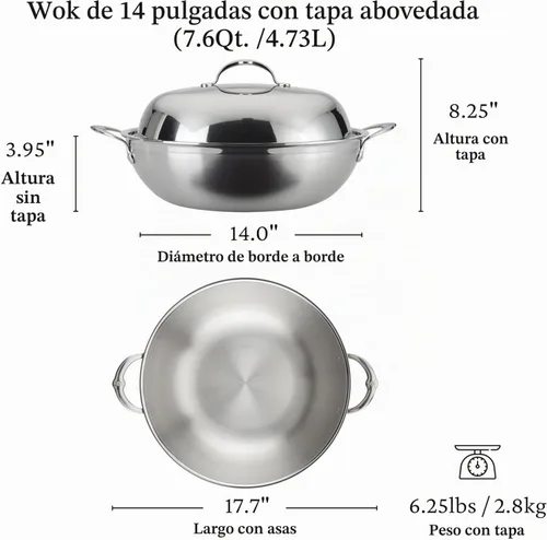 Vista 2 de Hestan ProBond Forged - Wok profesional de acero inoxidable con revestimiento de 14 pulgadas, compatible con inducción