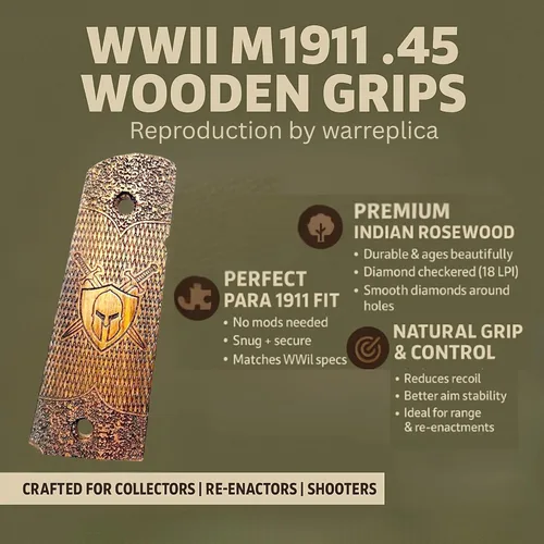 Vista 18 de WWII US M1911 / 1911 .45 Puños de madera - Reproducción