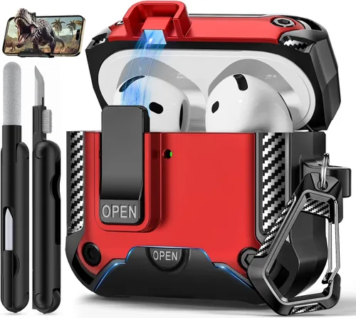 Vista 17 de Funda para AirPods Pro de 2 generación con soporte para teléfono, diseño de interruptor automático de protección completa contra caídas con kit