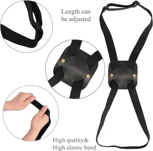Vista 4 de Correas elásticas para equipaje hechas de cuero auténtico un accesorio de maleta de viaje ajustable y portátil negro
