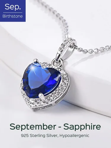 Vista 5 de ChicSilver Collar de plata de ley 925 con forma de corazón, redondo, pera, esmeralda y piedra natal simulada, regalo de cumpleaños para mujer