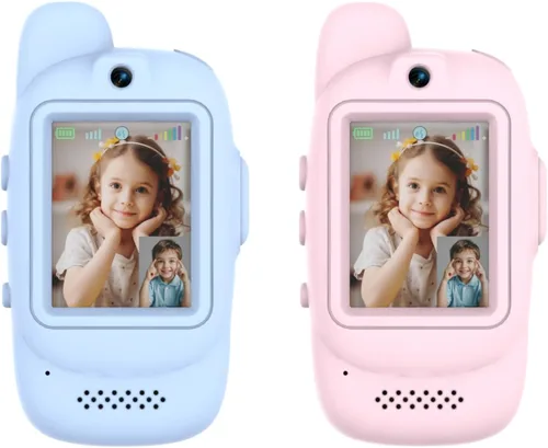 Vista 3 de Walkie Talkies de video para niños, paquete de 2 walkie talkies recargables para niños, largo alcance, ideal para juegos familiares, exteriores