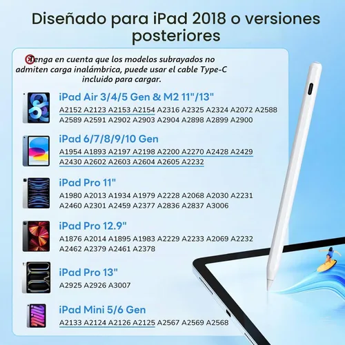 Vista 2 de Lápiz óptico para iPad con carga inalámbrica, lápiz Zspeed iPad casi como Apple Pencil de 2ª generación, compatible con iPad Air 5/4, iPad mini 6