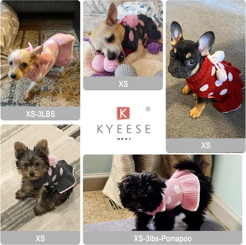 Vista 4 de KYEESE Suéteres para Perros con Agujero para la Correa Suéter Vestido Pequeño de Cuello Alto para Perros para Hembra Tejido de Lunares Cálido Ropa