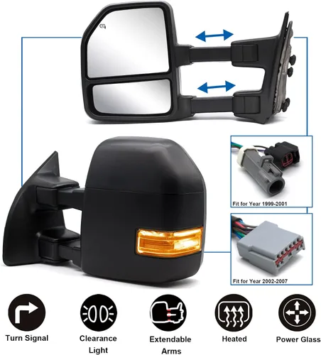 Vista 2 de JZSUPER Espejos de remolque aptos para 1999 2000 2001 2002 2003 2004 2005 2006 2007 Ford F250 F350 F450 F-550 Super Duty, eléctricos