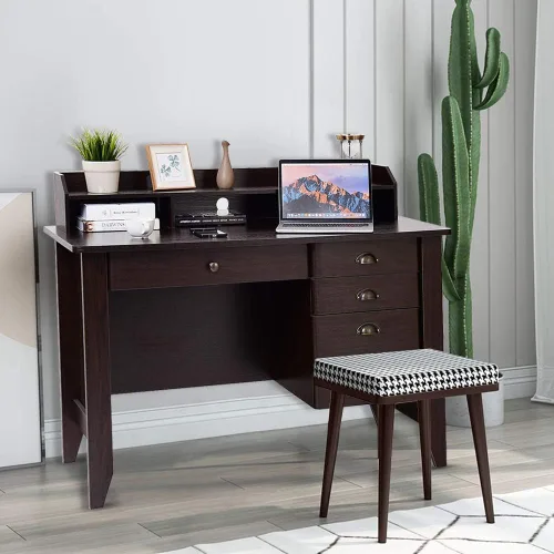 Vista 8 de Escritorio para computadora de 48 pulgadas con 4 cajones de almacenamiento y mesa ejecutiva de madera para PC y portátil