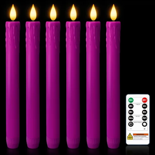 Vista 13 de Homemory 6 velas cónicas cerosas sin llama con control remoto, velas parpadeantes que funcionan con pilas, velas falsas LED altas para el hogar