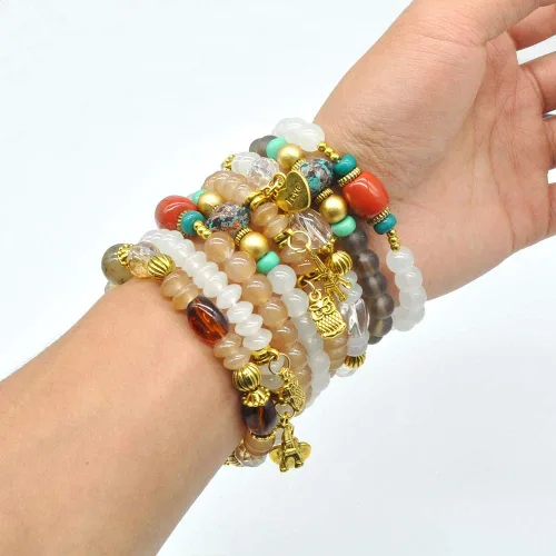 Vista 4 de VONRU - Conjuntos de pulseras bohemias para mujer, 6 juegos de pulseras elásticas apilables multicolor, estilo hippie, joyas finas