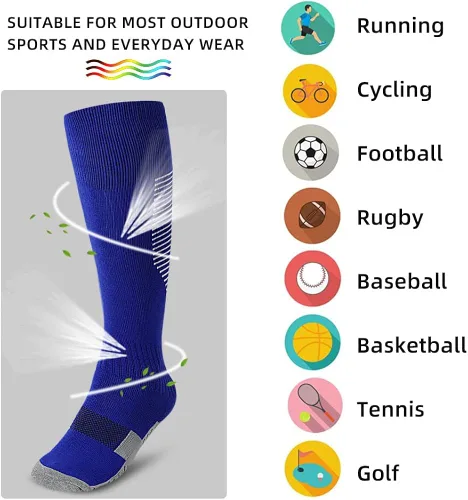 Vista 2 de Calcetines deportivos de fútbol para niños 2 pares de calcetines altos hasta la rodilla para niños y niñas talla de zapato 3-65 edades de 6-12 años