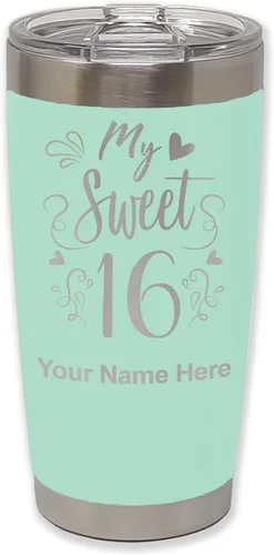 Vista 35 de LaserGram Taza aislada al vacío de 20 onzas, My Sweet 16, grabado personalizado incluido (gris)