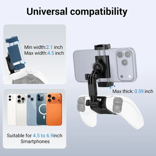Vista 5 de KIWIFOTOS Soporte de teléfono para controlador inalámbrico PS5 Dualsense Soporte de clip para controlador PS5