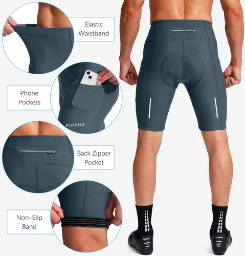 Vista 5 de Bikewa Pantalones cortos de ciclismo para hombre, acolchados en 3D, ciclismo de carretera, montaña, ciclismo, ciclismo, ciclismo UPF 50+, bolsillos