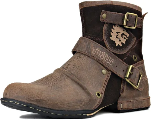 Vista 11 de OSSTONE Botas Moto para Hombre de Moda con Cremallera Botas de Cuero Chukka Casuales Estilo Retro OS-5008-1-DA1B1