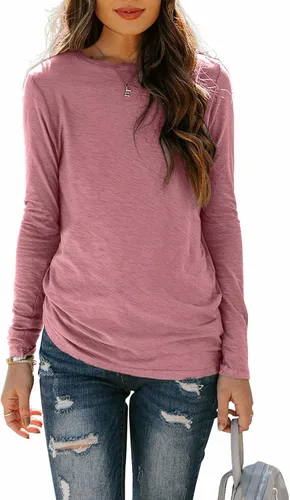 Vista 2 de Sherosa Camisetas básicas de manga larga con cuello redondo para mujer