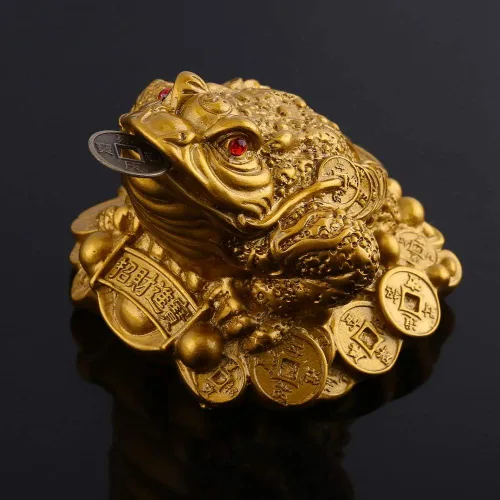 Vista 3 de LIZEALUCKY Feng Shui - Estatua de sapo de dinero, amuleto de la suerte, rana para caja registradora, monedas, riqueza, estatua de la suerte