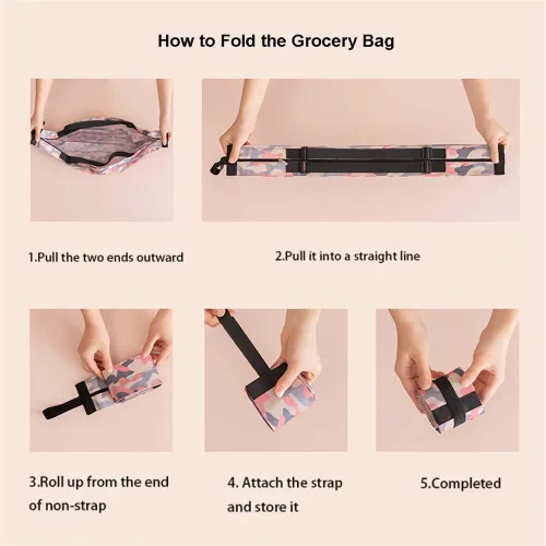 Vista 5 de 2 bolsas de comestibles reutilizables con asas, plegables y lavables, bolsas de compras impermeables de gran capacidad