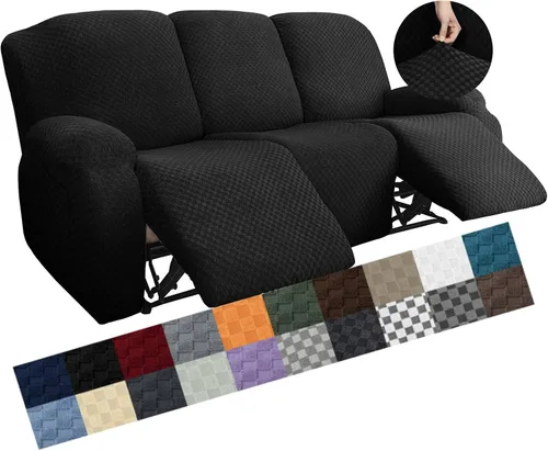 Vista 39 de YEMYHOM Funda elástica de 4 piezas para silla reclinable de jacquard con bolsillo lateral, antideslizante, ajustable, protector de muebles con parte