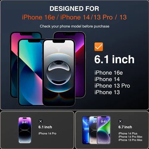 Vista 2 de LK Screen Protector for iPhone 13/13 Pro, for iPhone 14/16e for Tempered Glass, 9H Hardness, Shockproof, Scratch-Resistant, Tempered Glass, 0.33 mm