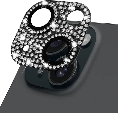 Vista 59 de Protector de lente de cámara para iPhone 13 & iPhone 13 Mini, brillante con diamantes de imitación 3D con purpurina, cubierta de cámara de vidrio