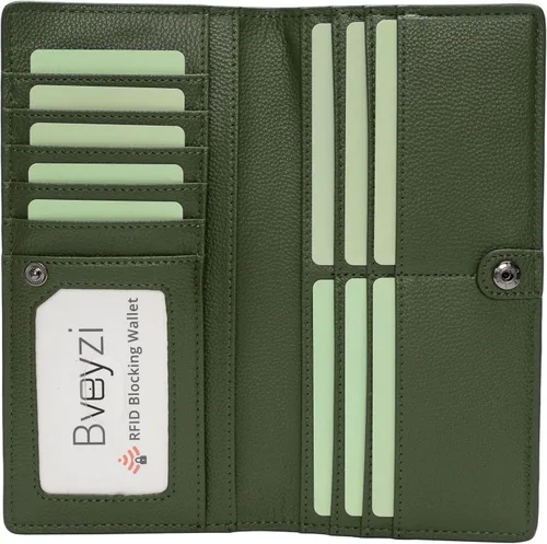 Vista 19 de Bveyzi Portamonedas de Cuero Ultra Delgadas y Finas con Bloqueo RFID para Tarjetas de Crédito, Billetera Plegable Bifold Tipo Clutch para Mujeres