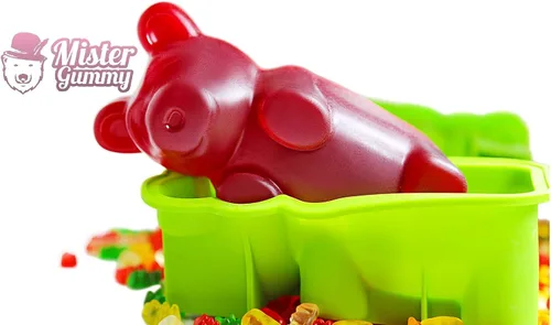 Vista 2 de Molde de oso gigante para gomitas, silicona de alta calidad + 2 recetas y 5 bolsas de regalo incluidas Haz grandes golosinas de oso