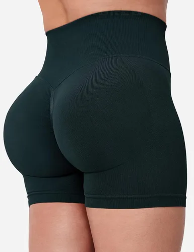 Vista 5 de YEOREO Pantalones cortos profesionales de entrenamiento para mujer, 3.6 pulgadas, pantalones cortos sin costuras, cintura alta, contorno, gimnasio