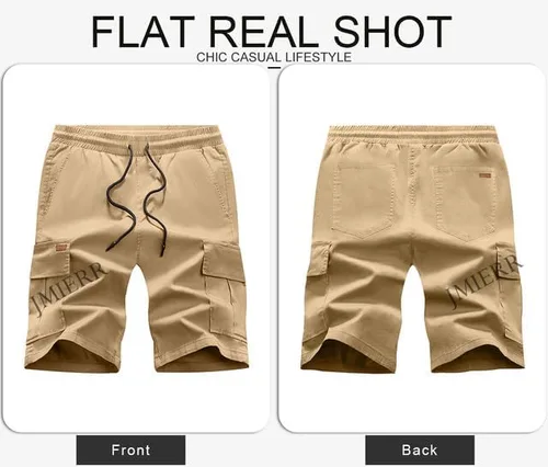 Vista 8 de JMIERR Pantalones cortos de sarga para hombre con cordón de algodón clásico elástico con 6 bolsillos
