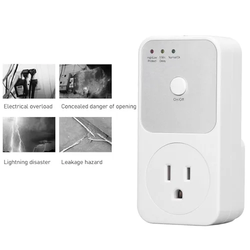 Vista 8 de Protector de voltaje para refrigerador, enchufe de relé, rango de 80 V-150 V, retardo de 5 a 6 minutos, material de PC, enchufe estadounidense
