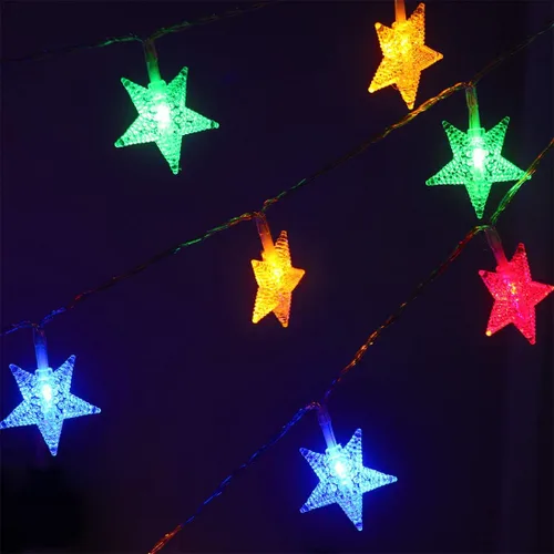 Vista 4 de Guirnalda de luces de estrellas que funcionan con pilas, 16.4 pies, 50 luces LED impermeables, luces de Navidad alimentadas por batería con 8 modos
