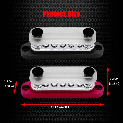 Vista 5 de Ampper 2 pernos M6 Bloque de distribución de energía Barra colectora 5 x #8 Rojo & negro