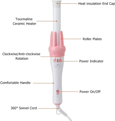 Vista 3 de Curling Irons Pink Automatic Hair Curling Iron Ceramic Heating Curly Hair Stick Fast Professional Magic Rotating Electric Curlers Styling Tool