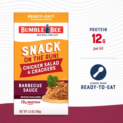 Vista 3 de Bumble Bee Snack on the Run BBQ - Kit de ensalada de pollo con galletas, 3.5 onzas, lista para comer, cuchara incluida, aperitivo de proteína