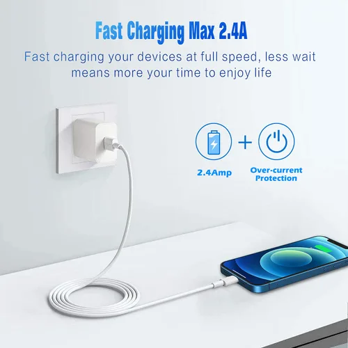 Vista 3 de Cable cargador Lightning para iPhone, paquete de 2 cables USB certificados Apple MFi, cable de carga rápida para iPhone, transferencia de datos