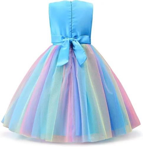 Vista 2 de Uhnice Vestido de lentejuelas sin mangas para niña pequeña con diseño de arco iris para fiesta de boda, Arco iris