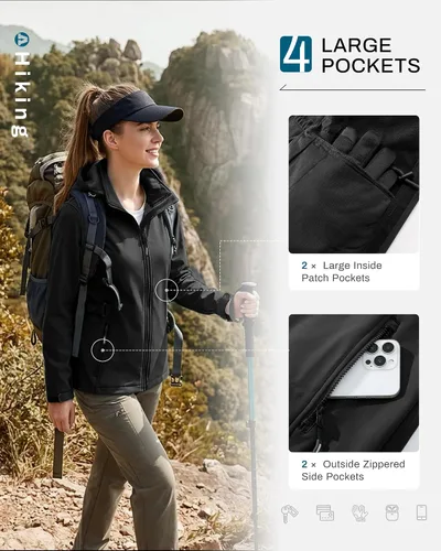 Vista 4 de Outdoor Ventures Chaqueta impermeable Softshell con forro polar para mujer Negro