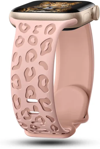 Vista 14 de CreateGreat Correas de leopardo grabadas compatibles con Apple Watch Band de 1.575 in 1.614 in 1.496 in 1.654 in 1.732 in 1.772 in 1.811 in 1.929 in