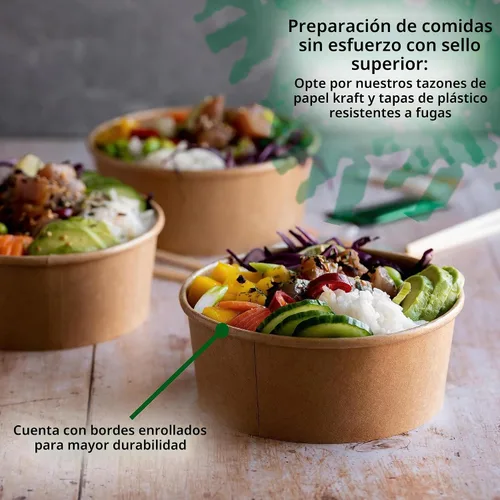 Vista 6 de Cuencos de papel desechables con tapas, recipientes de ensalada de preparación de comidas, 17 onzas, 25 juegos Recipientes de comida y sopa