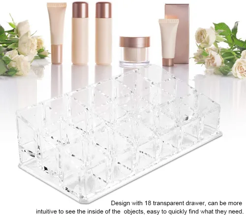 Vista 4 de Acouto Organizador de lápiz labial portátil con 18 ranuras, mini gabinetes, cajón, joyería, maquillaje, cosméticos, caja de almacenamiento, soporte