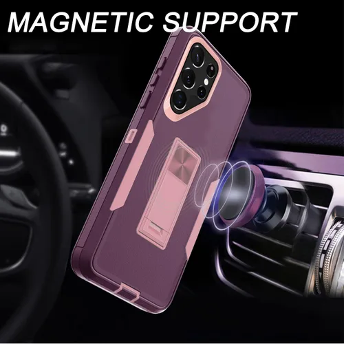 Vista 3 de Funda compatible con Samsung Galaxy S22 Ultra 5G, soporte magnético integrado, resistente híbrido de doble capa, a prueba de golpes, funda