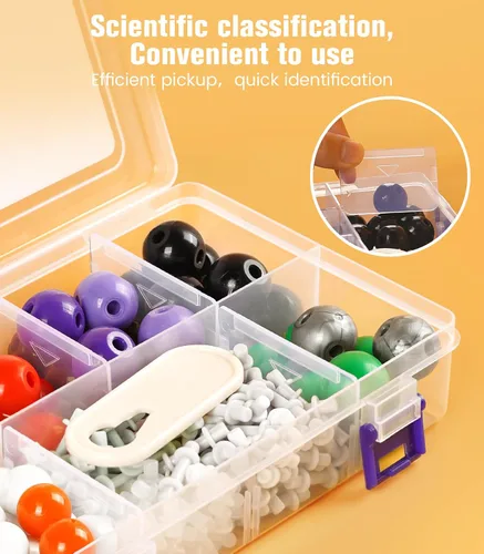 Vista 4 de Kit de modelo de química orgánica, 124 piezas, kit de modelo molecular portátil para clases de química, conjunto de modelos de elementos atómicos