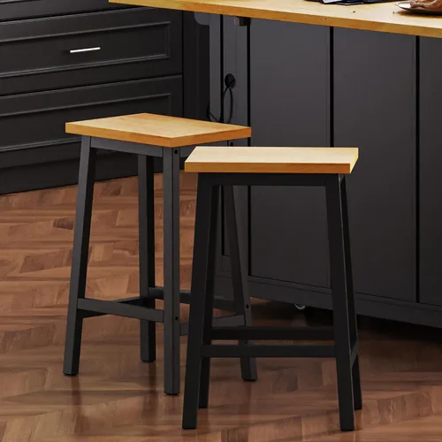 Vista 2 de Solid Wood Bar Stools Set of 2, 25.6in Tall Counter Height Bar Stools with Footrests, Farmhouse Kitchen Counter Stools, Dining Chairs for Table &