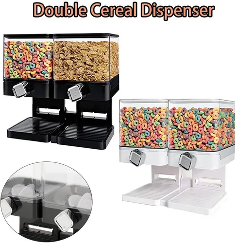 Vista 7 de TopHomer Dispensador de cereales de doble control con bandeja inferior desmontable y diseño de salida de paleta de rueda para organización de Negro