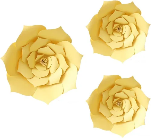 Vista 4 de N/C 3 piezas de flores de papel para fiesta, flores de papel para fondo de boda, decoración DIY hecha a mano para fondo de boda, decoración de pared