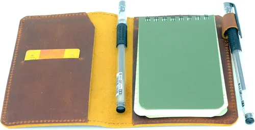 Vista 7 de Funda de cuero compatible con mini cuadernos Rite in the Rain, mini funda de cuaderno en espiral encuadernada en la parte superior, soporte