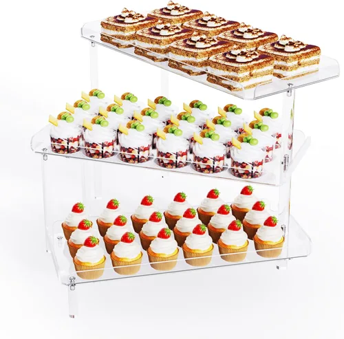 Vista 15 de Bakzon Soporte de 3 piezas para cupcakes, juego de mesa de postres de acrílico transparente con patas de soporte de hierro para cumpleaños