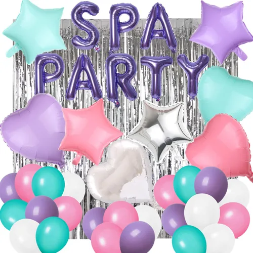 Vista 6 de 32 piezas de globos de decoración de fiesta de spa, temática de spa, suministros para fiesta de cumpleaños, cosméticos de lápiz labial, globos